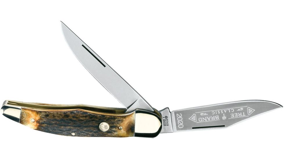 Boker USA Folding Hunter Stag Folding Knife w/ Leather Sheath 112020HH