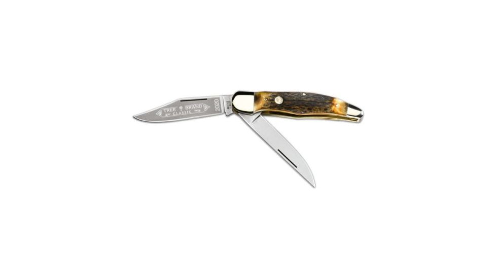 Boker USA Folding Hunter Stag Folding Knife w/ Leather Sheath 112020HH