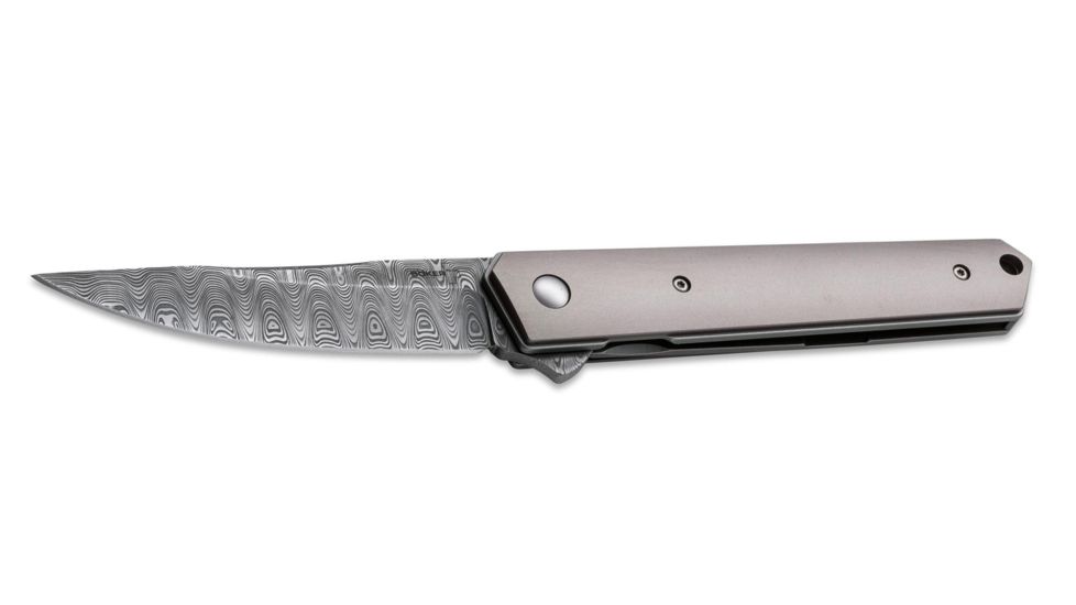 Boker USA Kwaiken Damascus Folding Knife,3.5in,Damascus Steel,Standard Edge,Gray,Titanium Handle, 01BO297DAM