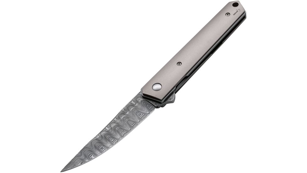 Boker USA Kwaiken Damascus Folding Knife,3.5in,Damascus Steel,Standard Edge,Gray,Titanium Handle BOP01BO297DAM