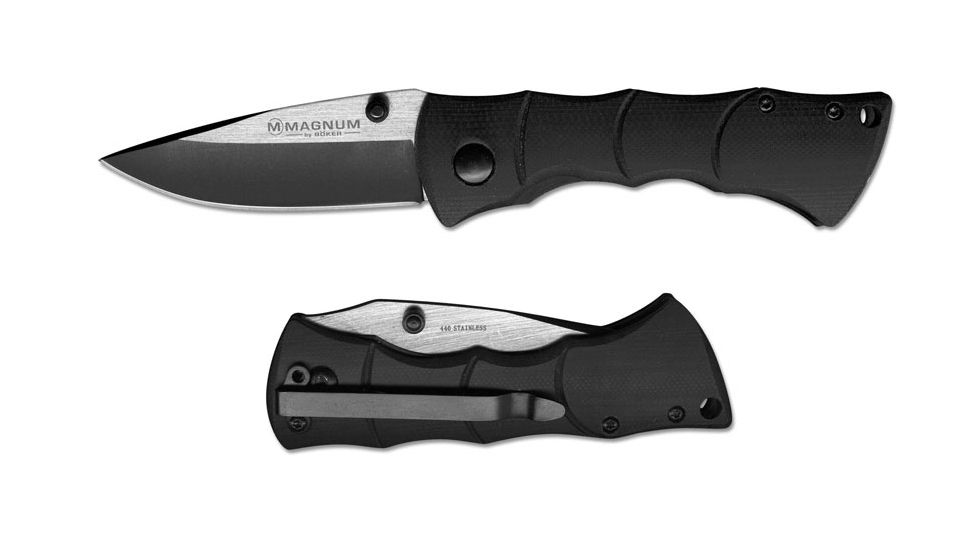 Boker USA Magnum Black Bamboo Large Folding Knife,3.25in 440 Stainless Steel Blade,G10 Handle 01LL509