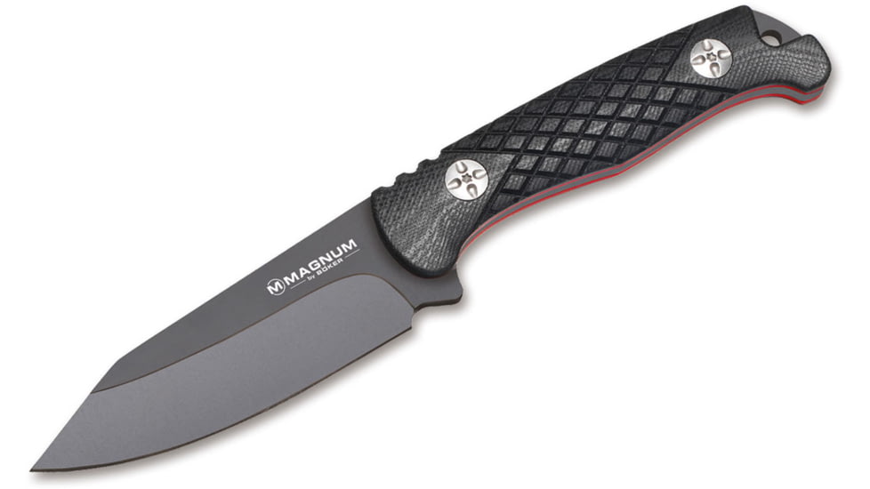 Boker Magnum Life Knife Fixed Blade Knife, 3.94 in, 440A Stainless Steel, Clip Point Blade, G10 Black Handle, 02MB201