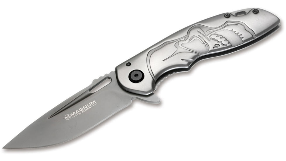 Boker USA Magnum Massive Half Skull Knife, Silver, Small, 01RY316