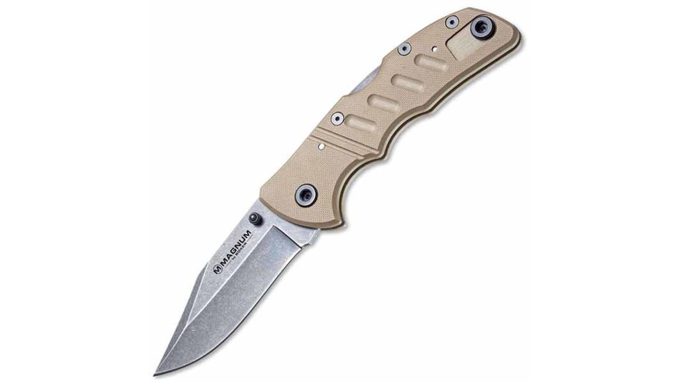 Boker USA Magnum Slim Bowie Folding Knife,3.5in 440 Stainless,Sand G10 Handle B-01LG312