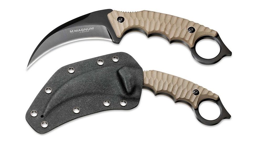 Boker Magnum Spike Karambit Fixed Blade Knife,4.0in 440A Steel, Karambit Blade, G-10 Brown Handle, 02SC028
