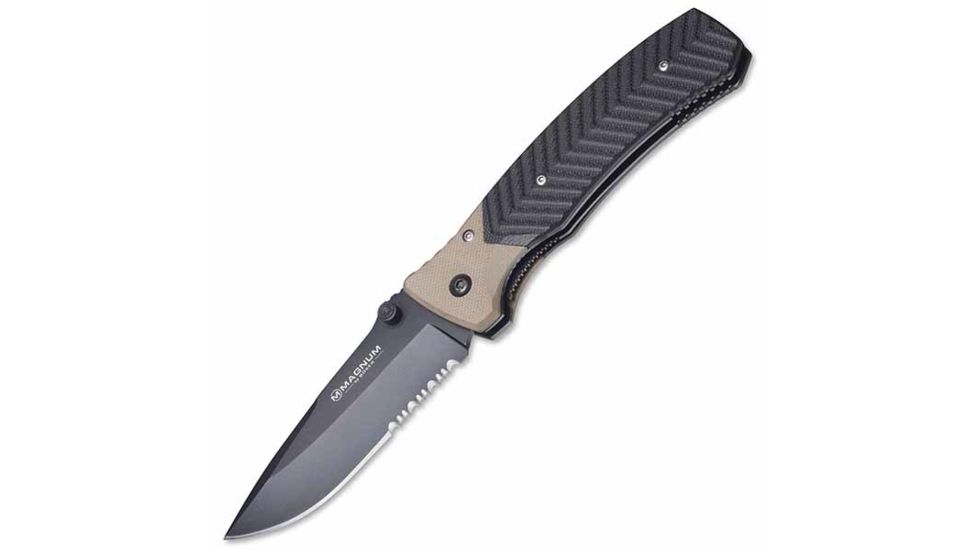 Boker USA Magnum Tractor Folding Knife,3.5in 440 Stainless Combo Edge,Two-Tone G10 Handle B-01SC444