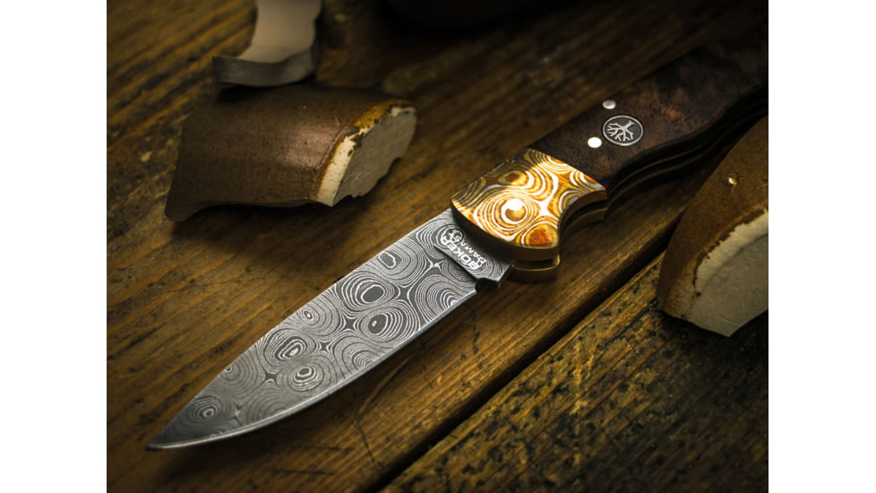 Boker USA Mokume Damascus Walnut Knife, Brown, Small, 110166DAM