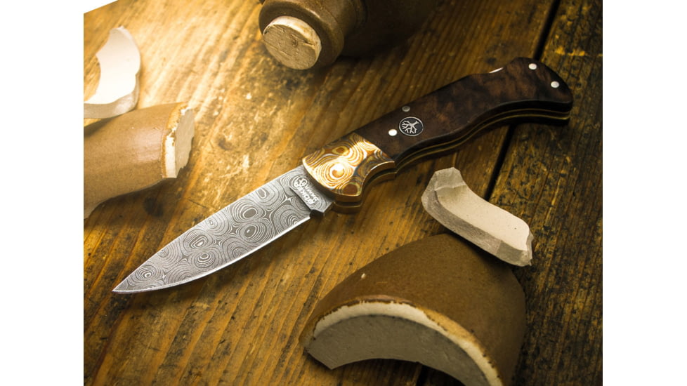 Boker USA Mokume Damascus Walnut Knife, Brown, Small, 110166DAM