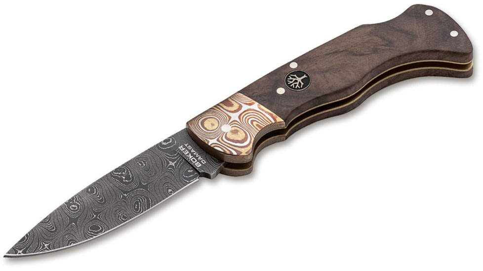 Boker USA Mokume Damascus Walnut Knife, Brown, Small, 110166DAM