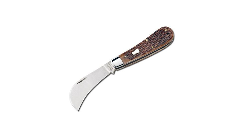 Boker USA Plus Hawkbill Folding Pocket Knife, Brown Bone Handle 01BO207