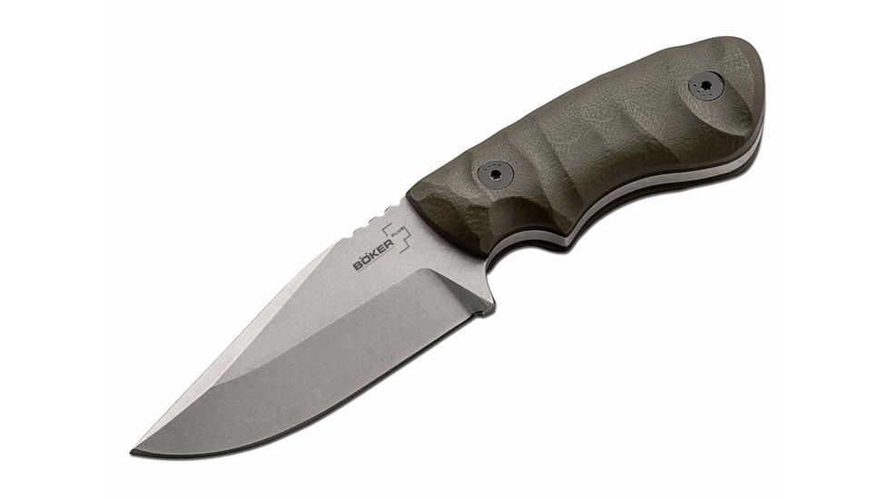 Boker USA Plus Ridgeback Fixed Blade Knife,3.25in,Matte 440C Stainless Blade,Textured Od Green G10 Handle BOP02626