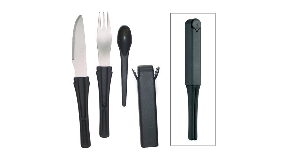 Boker USA Plus SnacPac Travel Set,Spoon,Steel Fork,Knife,Salt/Pepper Shakers 03BO800