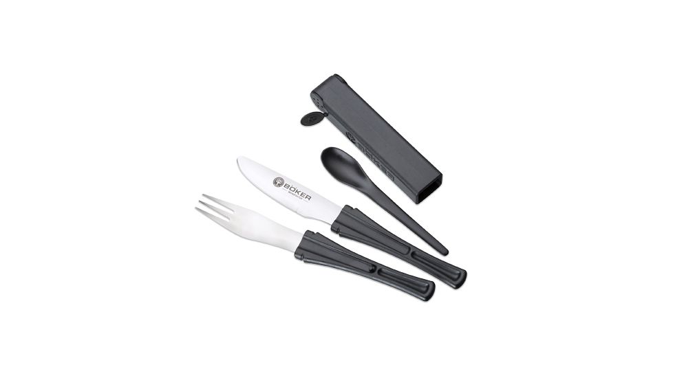 Boker USA Plus SnacPac Travel Set,Spoon,Steel Fork,Knife,Salt/Pepper Shakers 03BO800