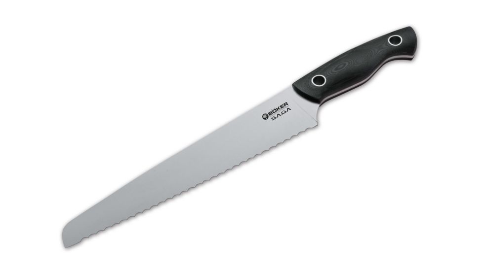 Boker USA Saga Bread Knife,9.25in Satin 440C Steel Blade,Black G10 Handle 131481