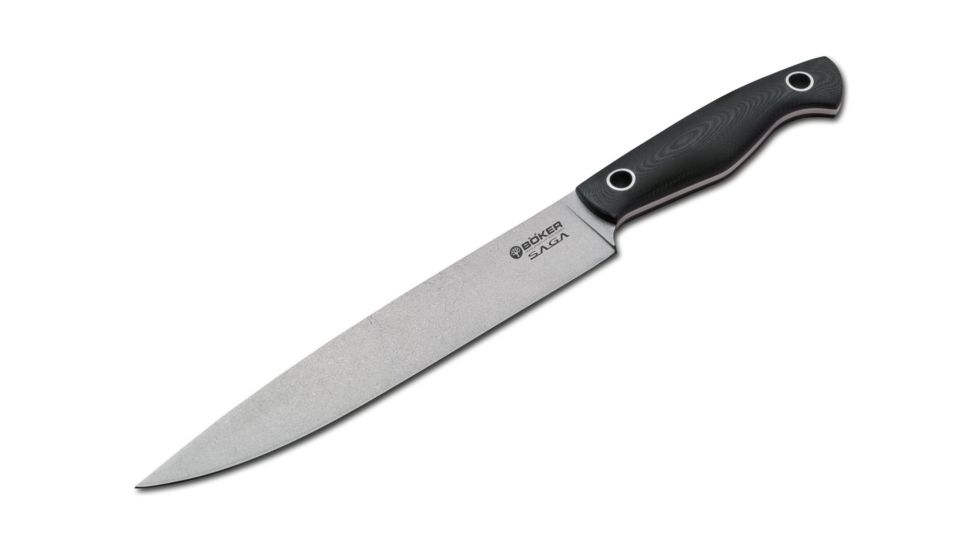 Boker USA Saga Carving Knife,7.5in 440C Steel Stonewash Finish Blade, Black G10 Handle 130480