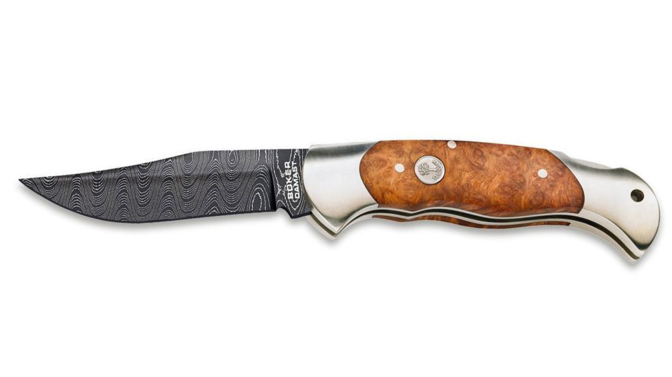 Boker USA Scout Knife, 3.125in Damascus Blade, Amboina Handle 112032DAM