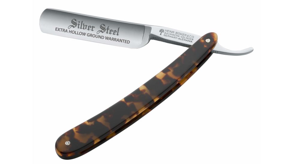 Boker USA Silver Steel Straight Razor, Tortoise 140512