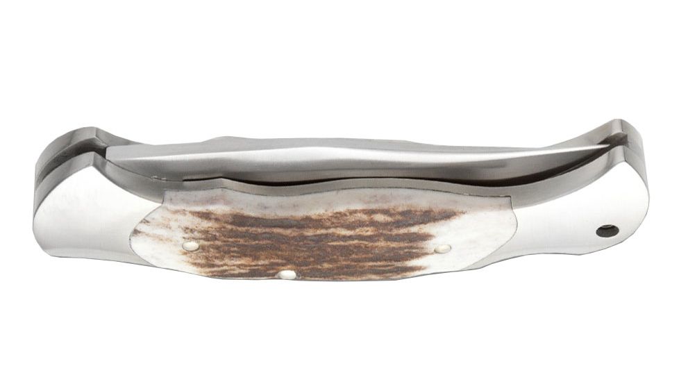Boker Stag Lock Blade Folding Knife, 3.1in, N690, Clip Point Blade, Stag, Silver Handle, 112004ST