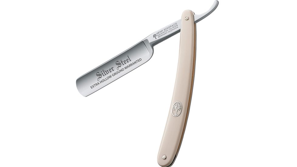 Boker USA Straight Razor,Faux Ivory Handle,Carbon Steel,6/8in B-140611