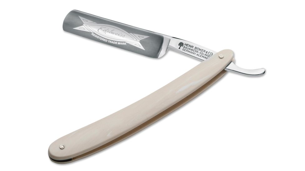 Boker USA Straight Razor Edelweiss,.625in Carbon Steel Blade,Elforyn Ivory Handle 140620