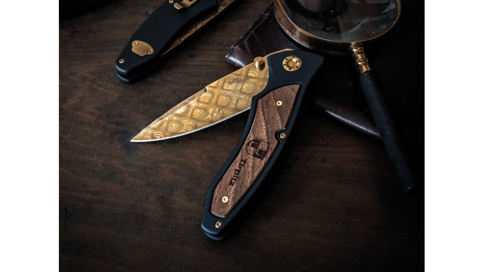 Boker USA Tirpitz Damascus Gold Knife, Brown, Small, 110194DAM