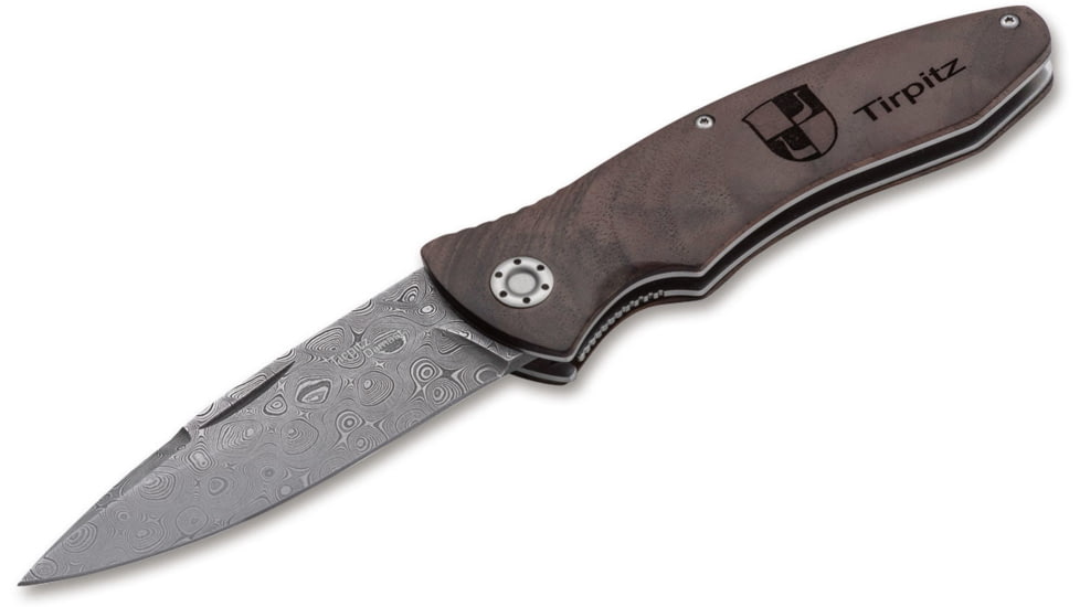 Boker USA Tirpitz Damascus Wood 42 Knife, Brown, Small, 110197DAM