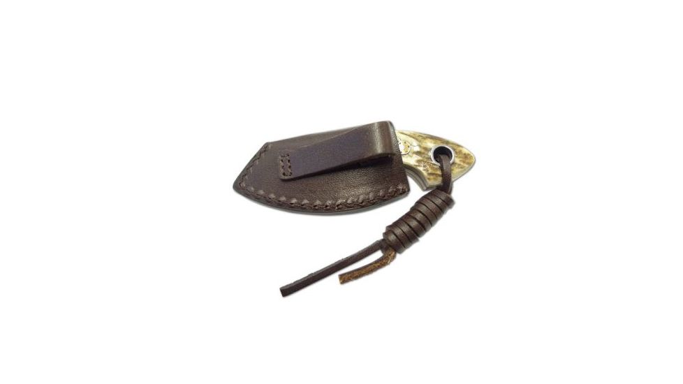 Boker USA Plus Vox Gnome Stag Small Fixed Blade Knife w/ Leather Sheath and Lanyard 02BO268