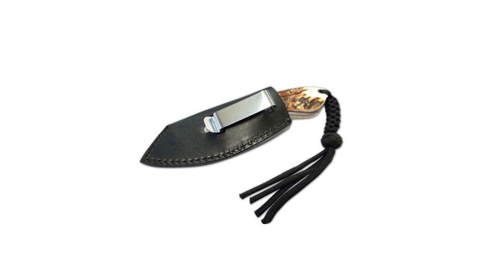 Boker USA Plus Vox Rhino Stag Fixed Blade Multifunctional Knife w/ Leather Sheath and Lanyard 02BO269