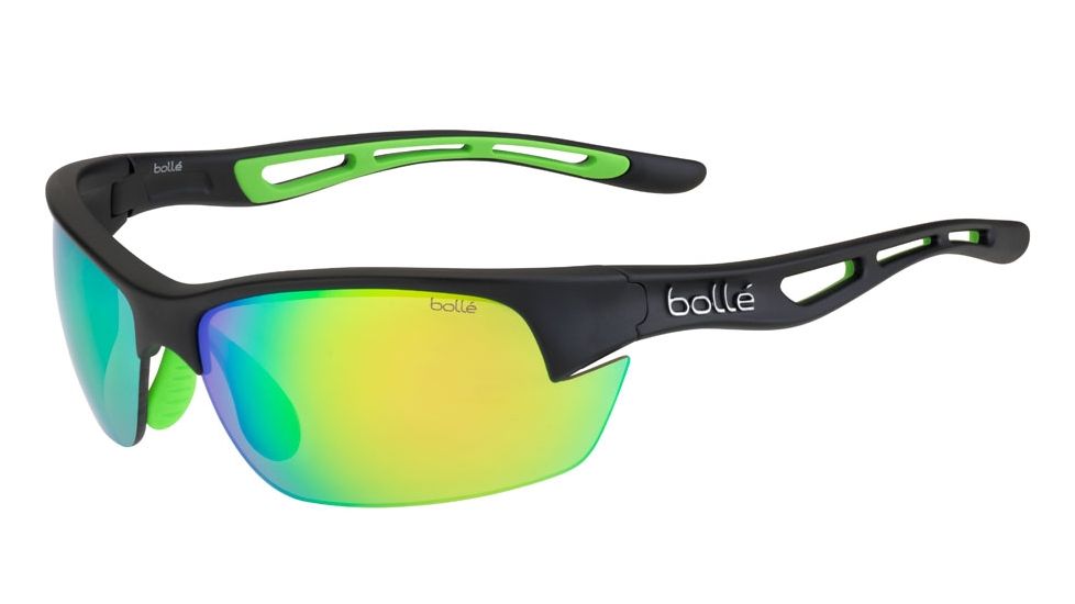 Bolle Bolt S Single Vision Prescription Sunglasses, Matte Black / Green Rubber Frame, 12418SV