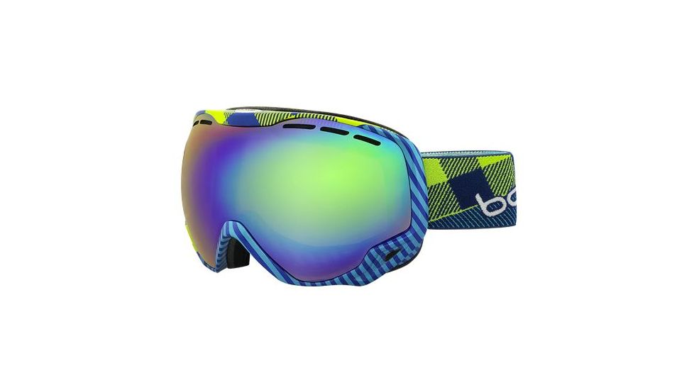Bolle Emperor Ski/Snowboard Goggles,Blue and Green Argyle Frame,Green Emerald Lens 21305