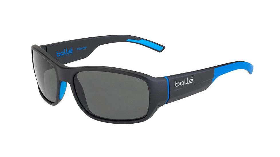 Bolle Heron Single Vision Prescription Sunglasses, Matte Black / Blue Frame, Polarized, 12378SV