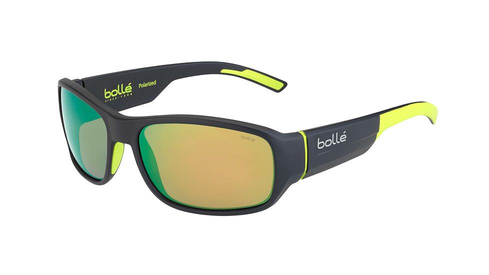 Bolle Heron Single Vision Prescription Sunglasses, Matte Dark Grey / Yellow Frame, Polarized, 12380SV