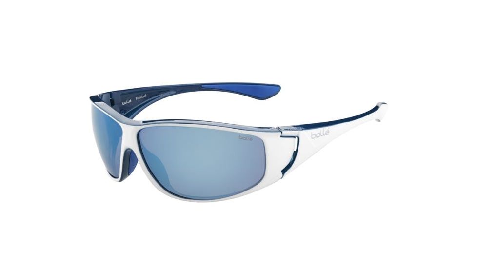 Bolle Highwood Sunglasses, Shiny White/Blue Frame, Offshore Blue Oleo AR Lens, Polarized, 12024