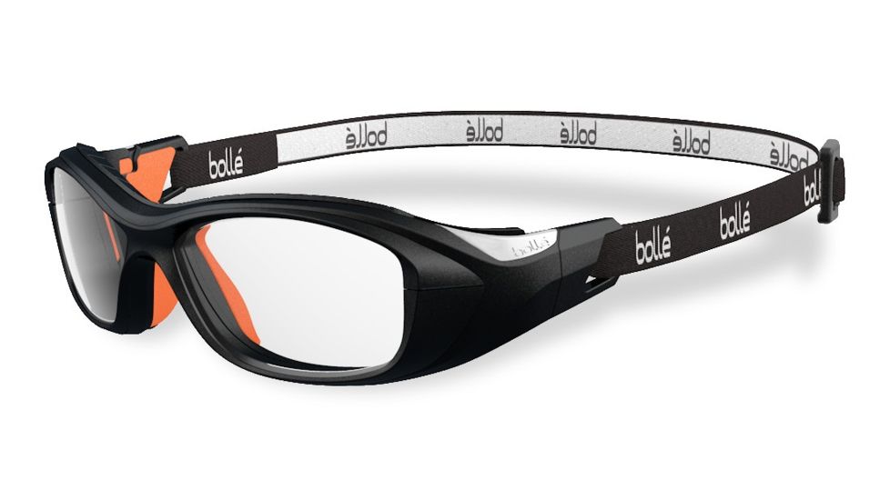 Bolle Swag Sport Protective Single Vision Prescription Safety Glasses,Rectangular,Black and Orange Frame 11996SV