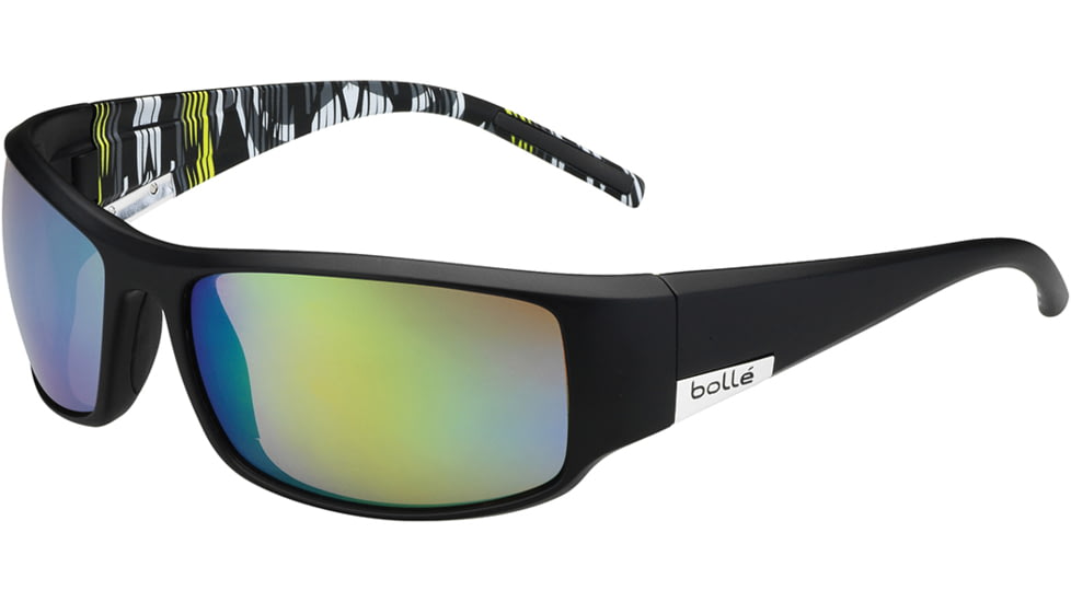 Bolle King Sunglasses, Polarized Green Emerald Oleo AF, Matte Black/Lime Zebra 11786