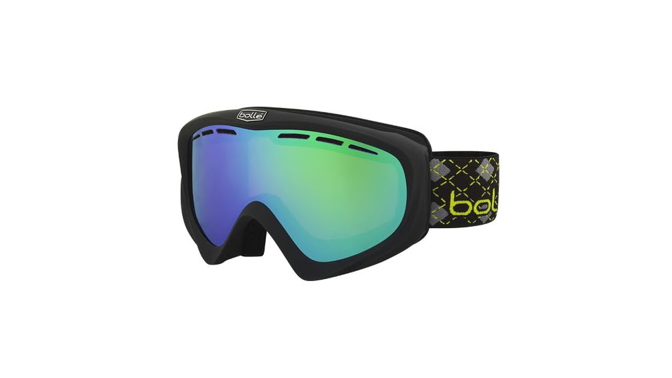 Bolle Y6 OTG Ski/Snowboard Goggles,Matte Black and Lime Frame,Green Emerald Lens 21371