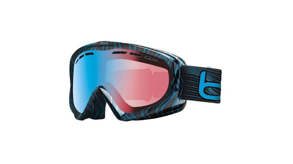 Bolle Y6 OTG Ski/Snowboard Goggles - Black and Blue Waves Frame and Modulator Vermillon Blue Photochromic Lens 20970