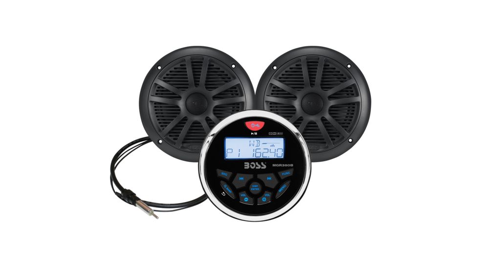 Boss Audio MCKGB350B.6 Combo - Marine Gauge Radio w/Antenna &amp; 2 6.5" Speakers - Black 54604