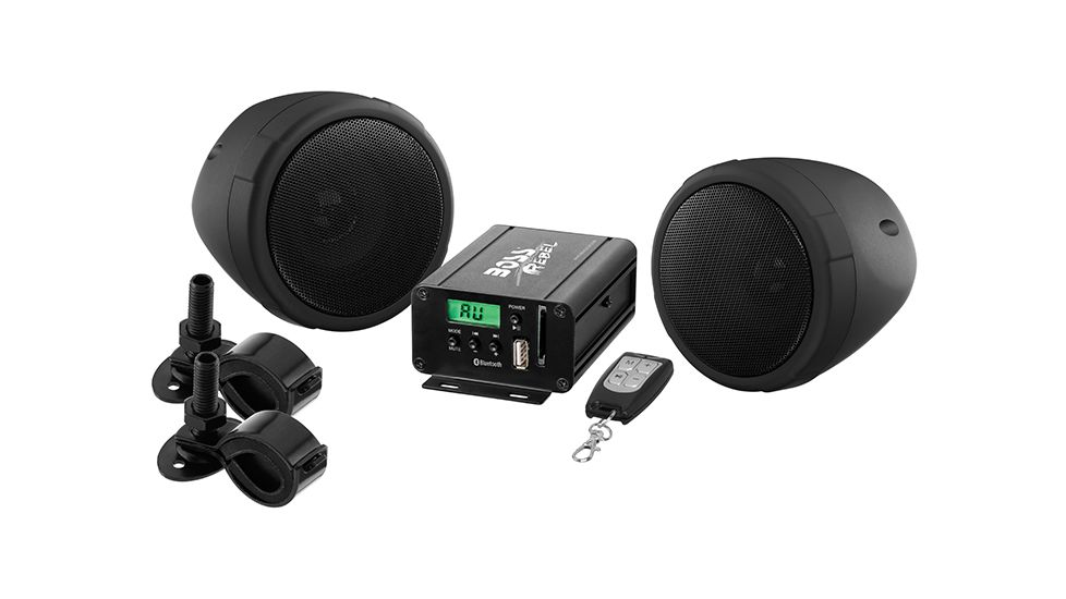 Boss Audio Motorcycle/UTV 3in Waterproof Speakers and Amplifier System, USB/SD/FM, Black MCBK520B