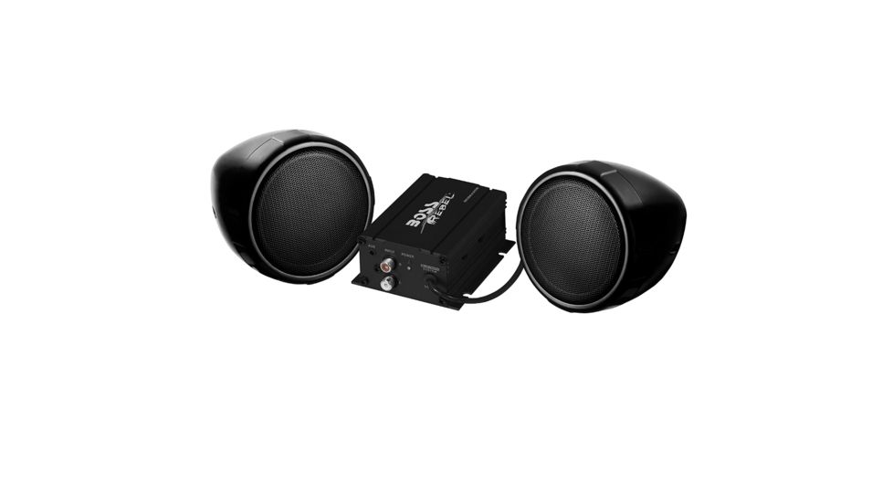 Boss Audio Motorcycle/UTV Speaker and Amplifier System w/ 3in Bluetooth Speakers 600 Watts and Housing, Black MCBK420B