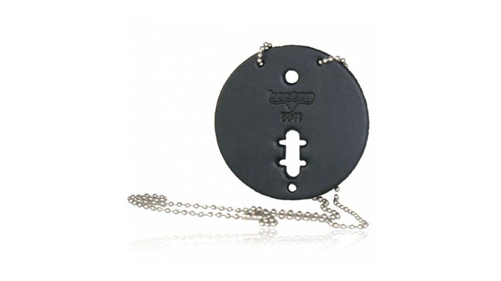 Boston Leather Circle Badge Holder, w/Chain, Black, 5841C-1