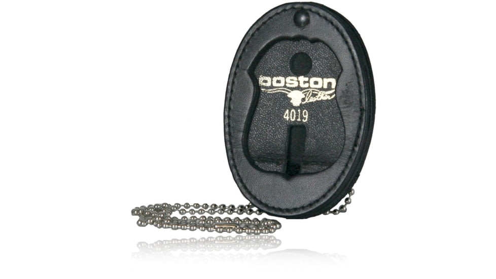 Boston Leather Oval Recessed Badge Holder With Clip And Chain - 700CH-4290