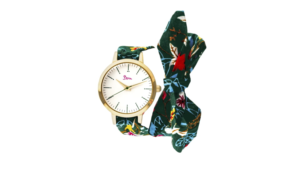 Boum Arc Floral-Print Wrap Watch - Women's, Gold/Green, 34mm, BOUBM5007