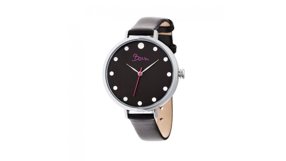 Boum Perle Leather-Band Watch, Silver/Black, BOUBM5101