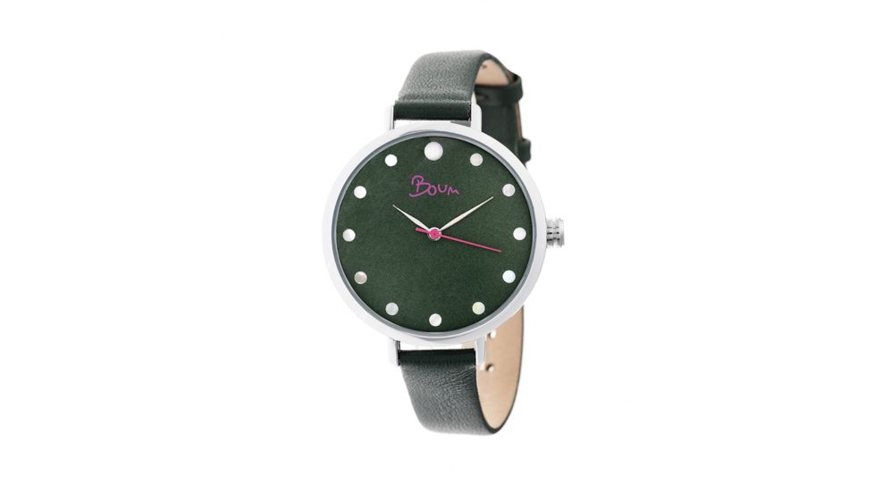 Boum Perle Leather-Band Watch, Silver/Green, BOUBM5103