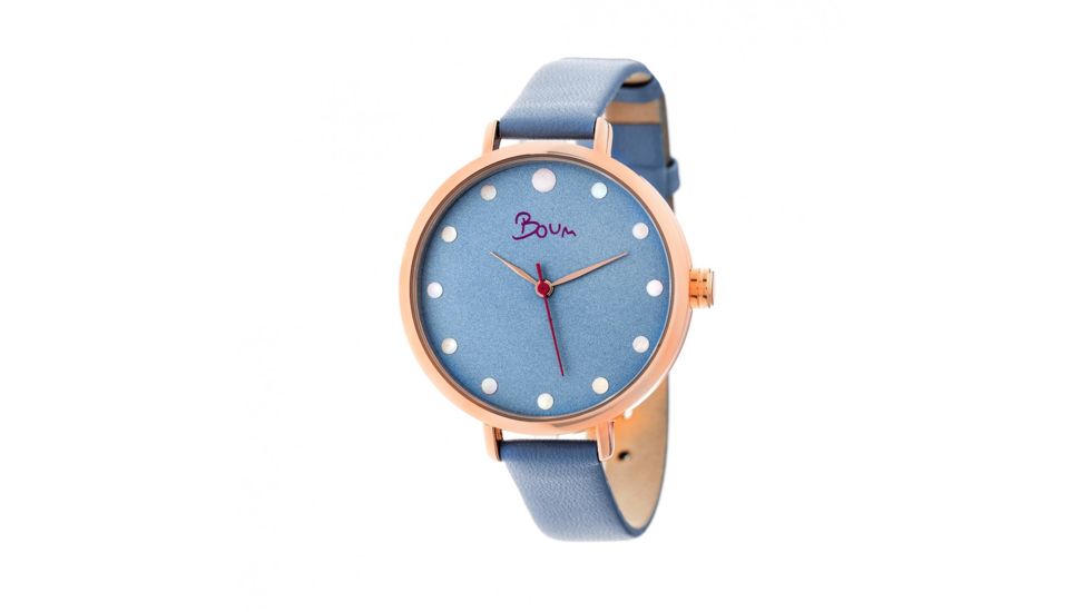 Boum Perle Leather-Band Watch, Rose Gold/Powder Blue, BOUBM5104