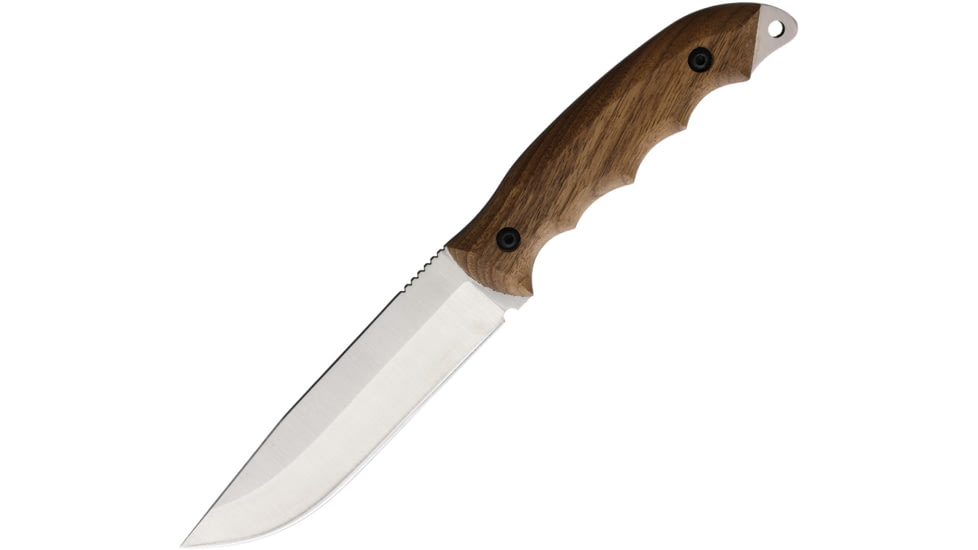 BPS Knives Bushcraft 5Cr14MoV Fixed Blade Knife, 10in Overall, 5in, Scandi Grind 5Cr14MoV, Satin Blade, Walnut Handle, Leather Sheath, HK6SSH