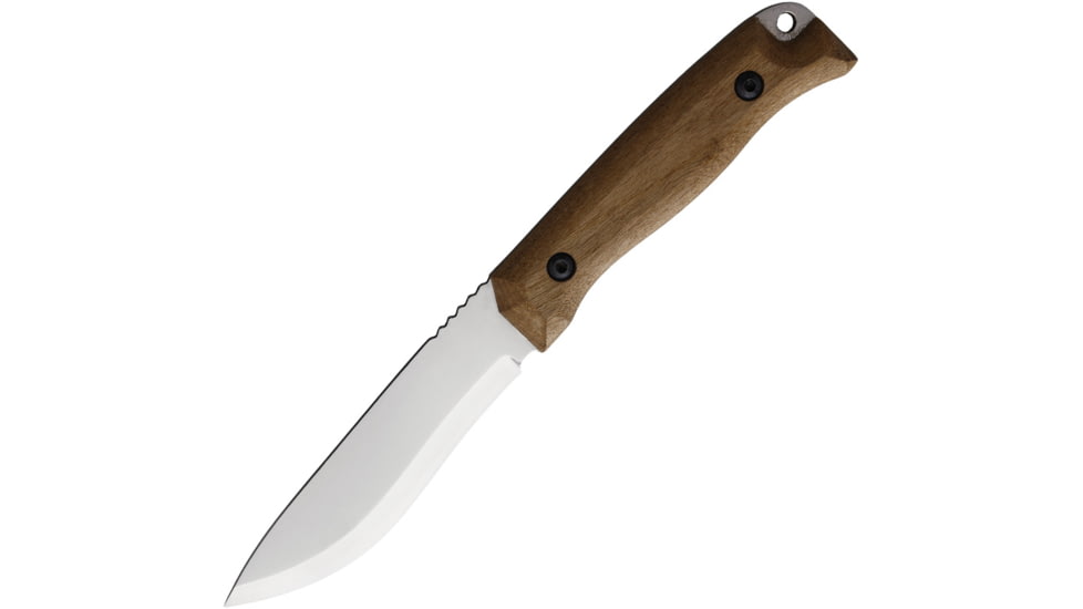 BPS Knives Bushcraft 1066 Carbon Fixed Blade Knife, 8.63in Overall, 4.25in, Scandi Grind 1066 Carbon Steel, Satin Blade, Walnut Handle, Leather Sheath, HK1CSH