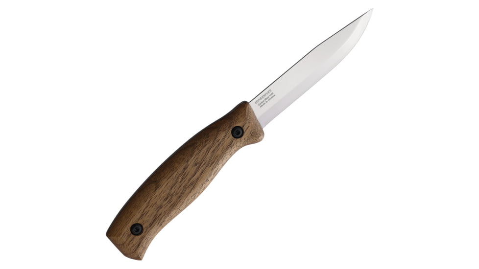 BPS Knives 8.5in Camping Fixed Blade Knife, 8.5in Overall, 4in, Scandi Grind 1066 Carbon Steel, Satin Blade, Walnut Handle, Leather Sheath, BS3CSH