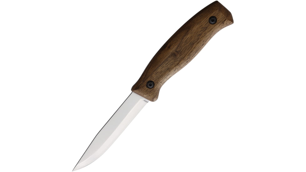 BPS Knives 8.5in Camping Fixed Blade Knife, 8.5in Overall, 4in, Scandi Grind 1066 Carbon Steel, Satin Blade, Walnut Handle, Leather Sheath, BS3CSH
